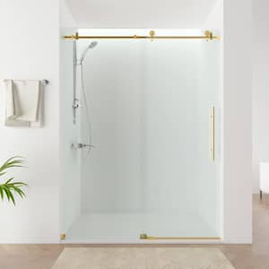 60 in. W x 76 in. H Frameless Sliding Shower Door in Titanium Gold with Explosion-Proof Clear Glass