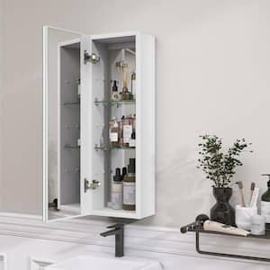 10 in. W x 30 in. H Small White Rectangular Aluminum Surface Mount Bathroom Medicine Cabinet with Mirror and Shelves