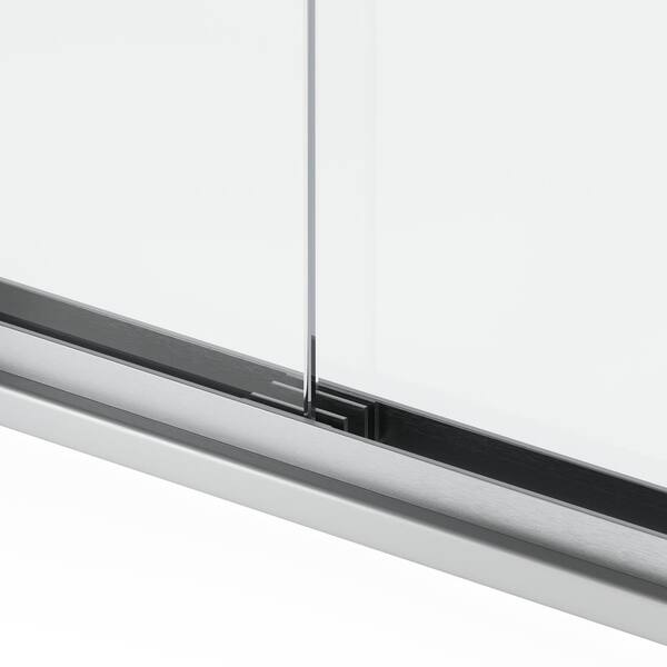 MEDUNJESS BradF 60 in. W x 76 in. H Sliding Semi-Frameless Shower Door in Brushed Nickel with 3/8 in. (10mm) Tempered Clear Glass