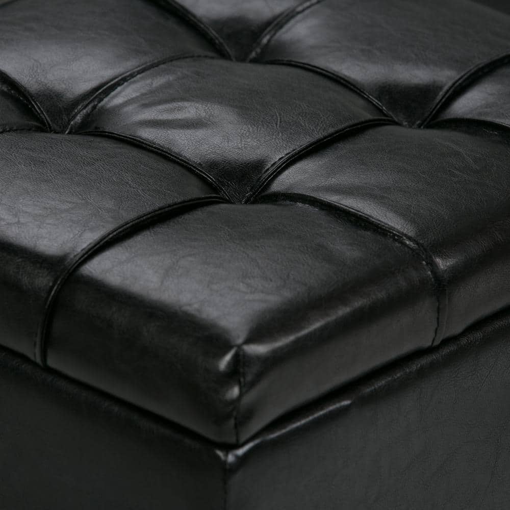 Dover Midnight Black Faux Leather 3-Piece Storage Ottoman Set