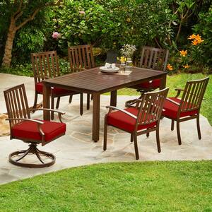 Bridgeport 7-Piece Aluminum Outdoor Dining Set with Red Cushions