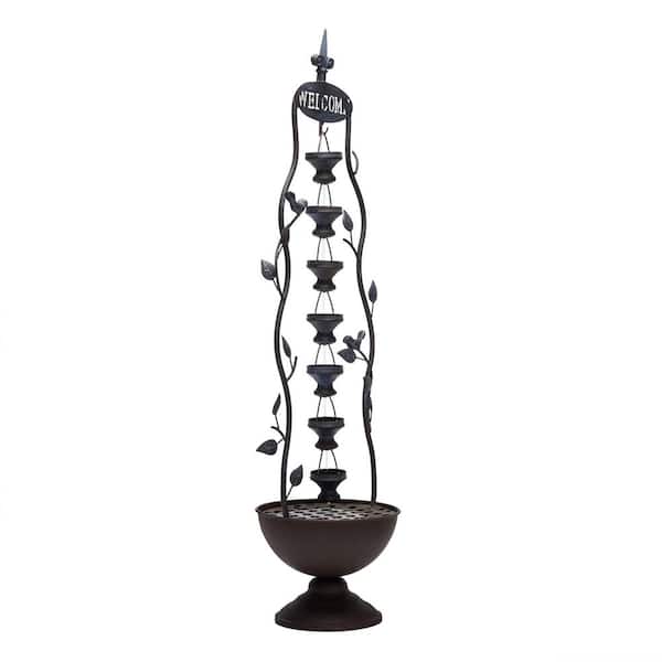 41 in. Tall Indoor/Outdoor Metal Hanging 7-Cup Tiered Floor Water Fountain, Bronze