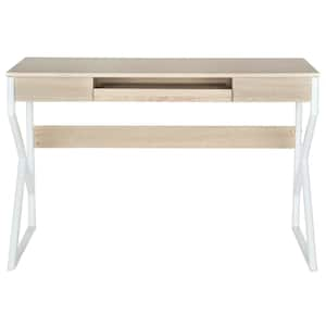 48 in. Rectangular Natural/White 1 Drawer Writing Desk with Keyboard Tray