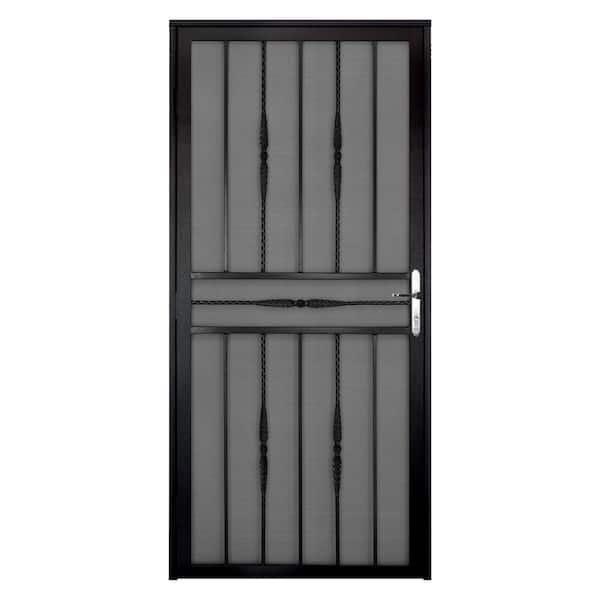 Unique Home Designs 36 in. x 80 in. Cottage Rose Black Left-Hand Recessed Mount  Door with Expanded Metal Screen and Nickel -DISCONTINUED