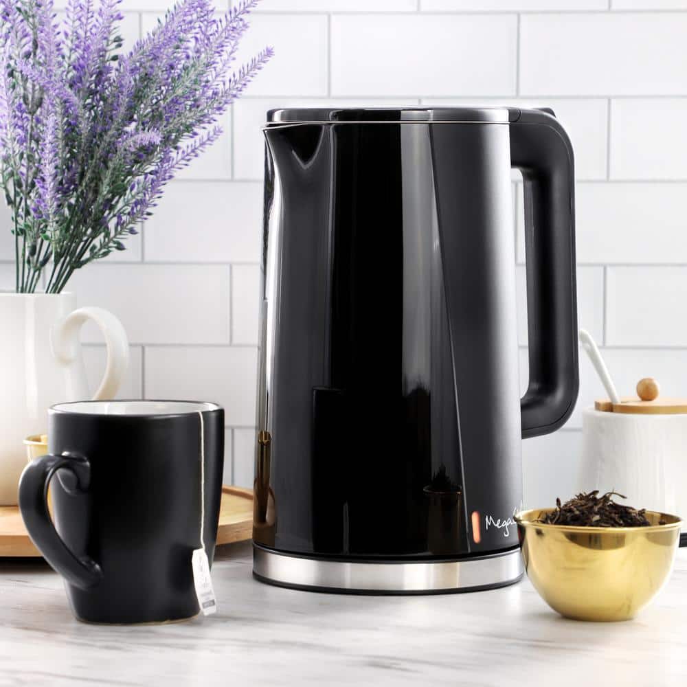 MegaChef 1.7L Black Stainless Steel Electric Tea Kettle