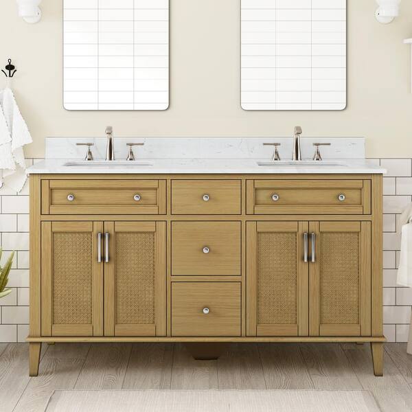 Home Decorators Collection 60 in. Double Sink Natural Oak Bath Vanity ...