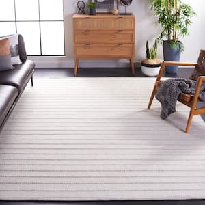 Kilim Light Grey/Ivory 8 ft. x 10 ft. High-Low Striped Solid Color Area Rug