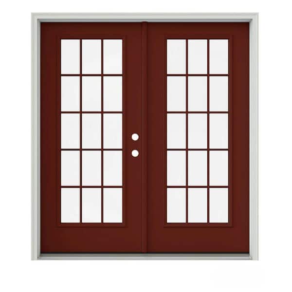 JELD-WEN 72 in. x 80 in. Mesa Red Painted Steel Left-Hand Inswing 15 Lite Glass Active/Stationary Patio Door