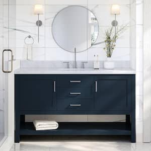 Bayhill 61 in. W x 22 in. D x 36 in. H Bath Vanity in Midnight Blue with Carrara White Marble Top