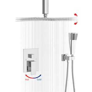 Dual Shower Head Ceiling Mount Square Shower System with Body Spray in Chrome (Valve Included)