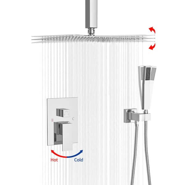UPIKER Dual Shower Head Ceiling Mount Square Shower System with Body Spray in Chrome (Valve Included)