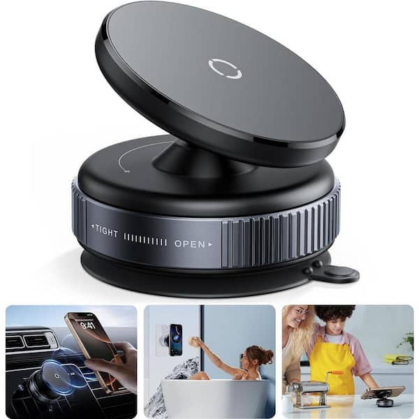phyfalip Portable Magnetic Car Phone Holder Ultra Vacuum Suction Cup Phone Holder in Black