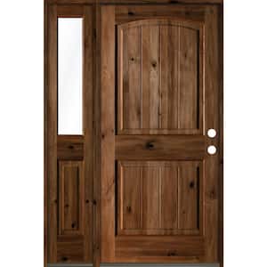 44 in. x 80 in. Rustic Knotty Alder Left-Hand/Inswing Clear Glass Provincial Stain Wood Prehung Front Door with Sidelite