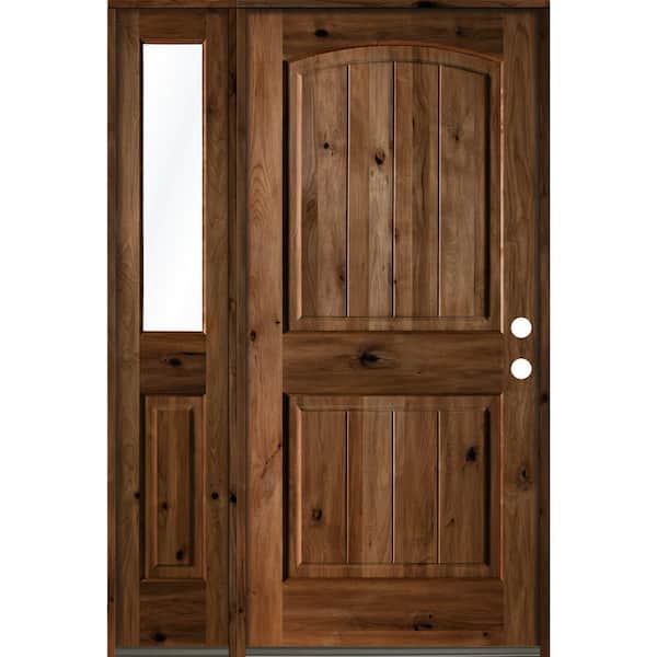Krosswood Doors 44 in. x 80 in. Rustic Knotty Alder Left-Hand/Inswing Clear Glass Provincial Stain Wood Prehung Front Door with Sidelite