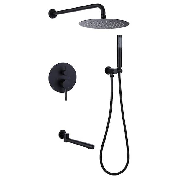 BWE Single Handle 3-Spray Tub and Shower Faucet 2.5 GPM Round Tub Shower Faucet in. Matte Black (Valve Included)