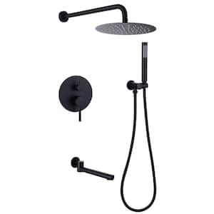 Single-Handle 3-Spray Round High Pressure Tub and Shower Faucet in Matte Black (Valve Included)
