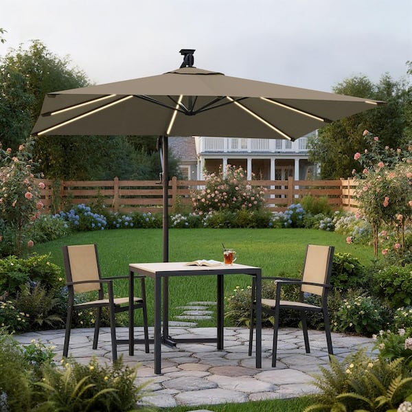 Sonkuki 8.2ft. Offset Patio Umbrella with Solar Panel, Foldable