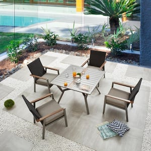 Thermal Transfer 5-Piece Wicker Patio Conversation Set with Khaki Cushions