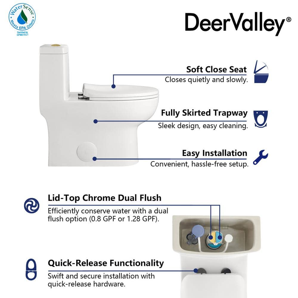 Ally White and Gold Ceramic Dual Flush Elongated Toilet