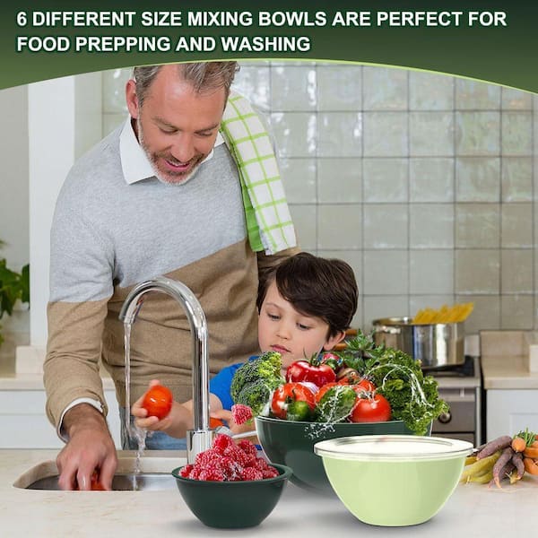 LAIFUCAM 6-Piece Green Plastic Mixing Bowl Set with Lids, Nesting