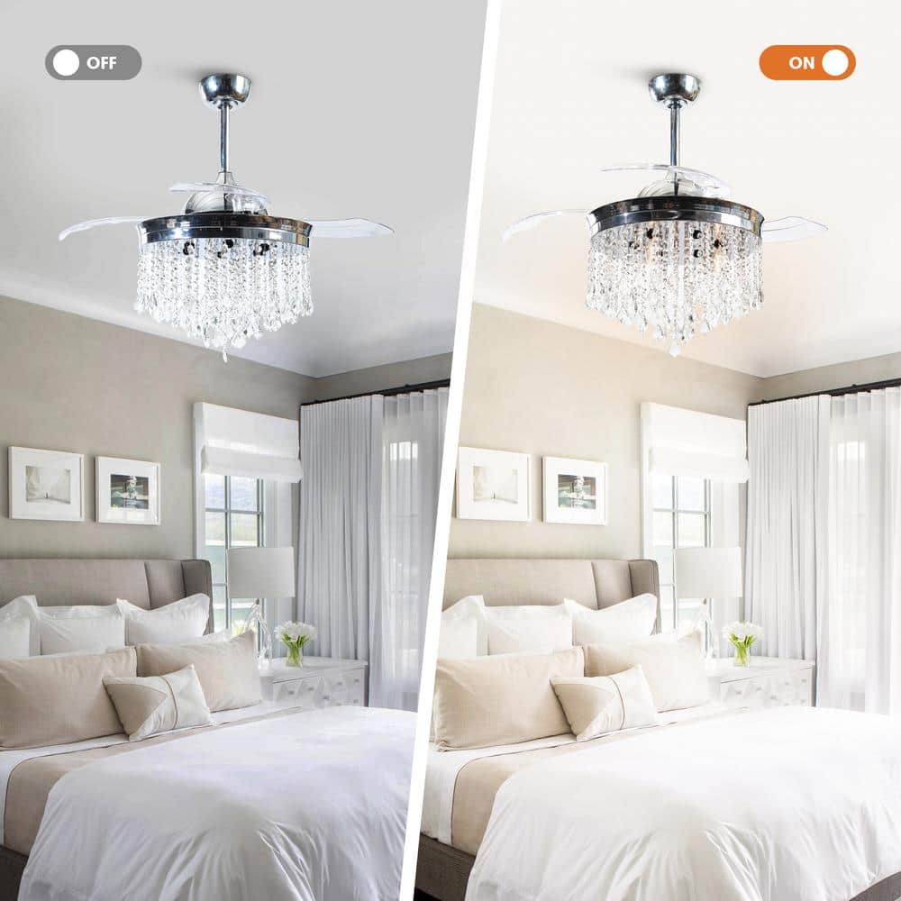 Mateo 42" Chrome Retractable Ceiling Fan Chandelier with Remote