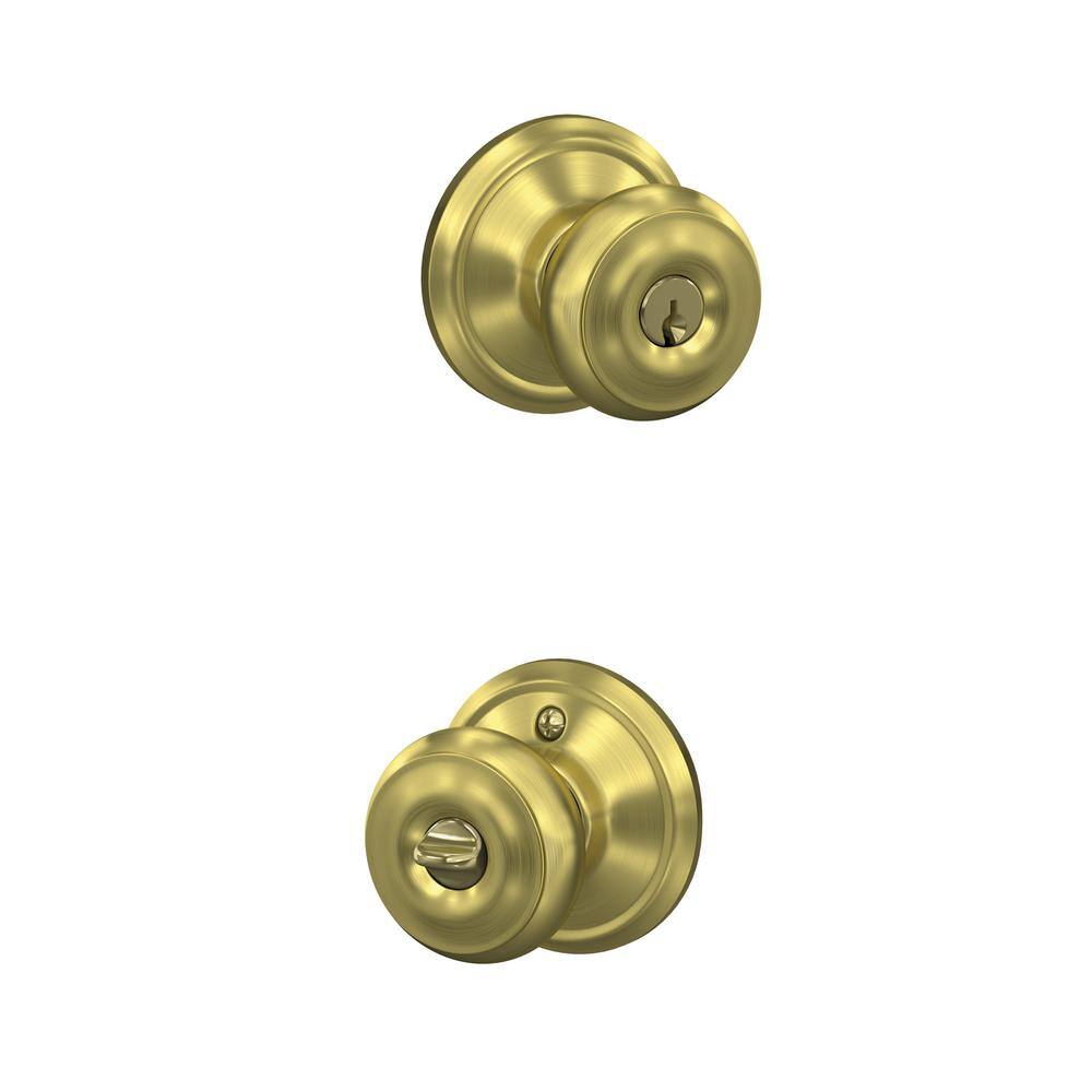 Schlage Satin Brass Keyed Entry Doorknob F51A GEO 608 The