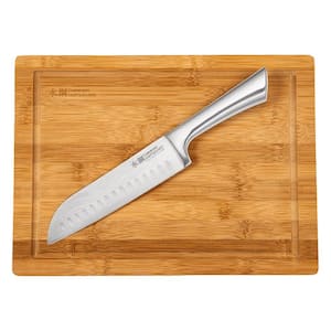 DAMASHIRO 3-Piece Stainless Steel Santoku Knife Set with Board
