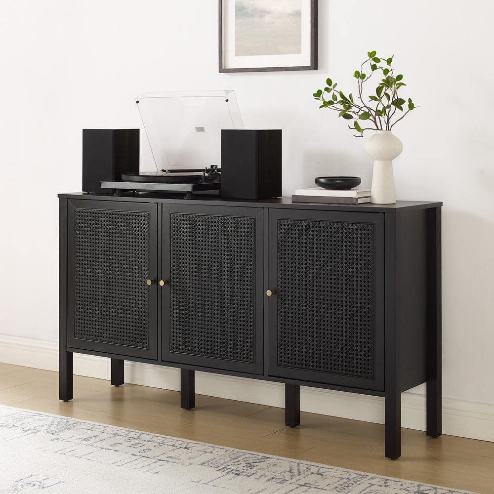 Perry Black Matte MDF Sideboard with Poly-Rattan Mesh Doors