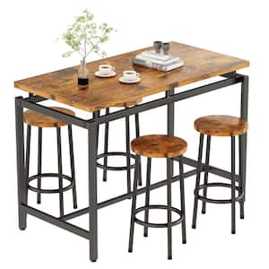 5-Piece Industrial Rustic Brown Rectangle Wood Top Dining Set, Home Kitchen Counter Height Dining Set