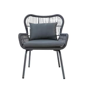 Joshua Dark Gray Stationary Metal Outdoor Patio Lounge Chair with Gray Cushions (2-Pack)