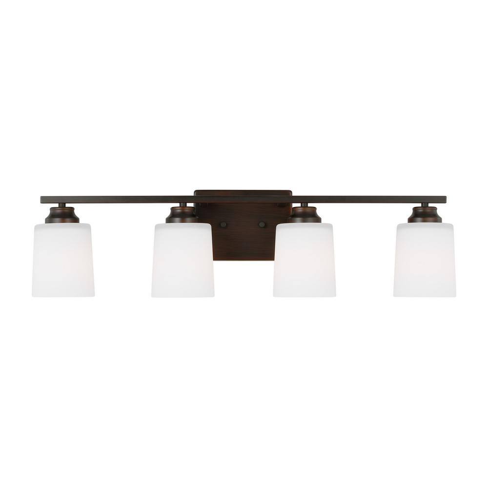 Vinton 29 in. 4-Light Bronze Bathroom Vanity Light with Etched White Glass Shades and LED Light Bulbs price history on PriceWatchPro