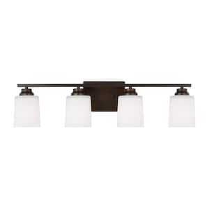 Vinton 29 in. 4-Light Bronze Bathroom Vanity Light with Etched White Glass Shades and LED Light Bulbs