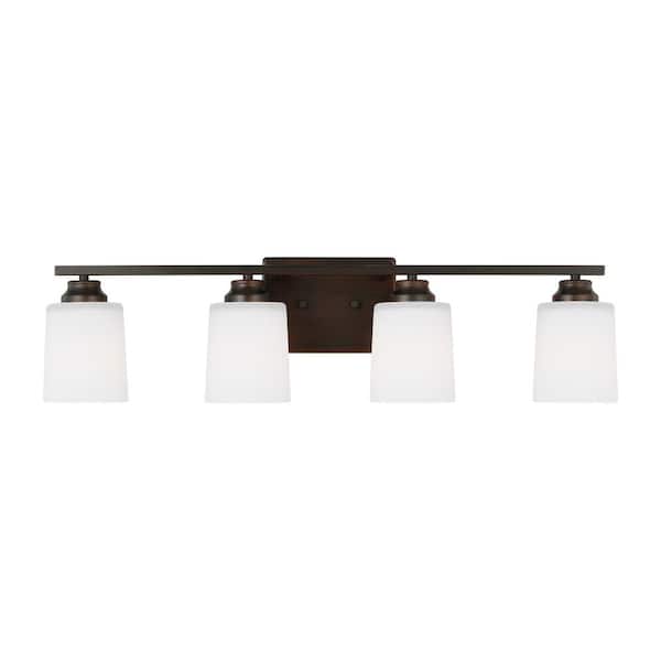 Generation Lighting Vinton 29 in. 4-Light Bronze Bathroom Vanity Light with Etched White Glass Shades and LED Light Bulbs