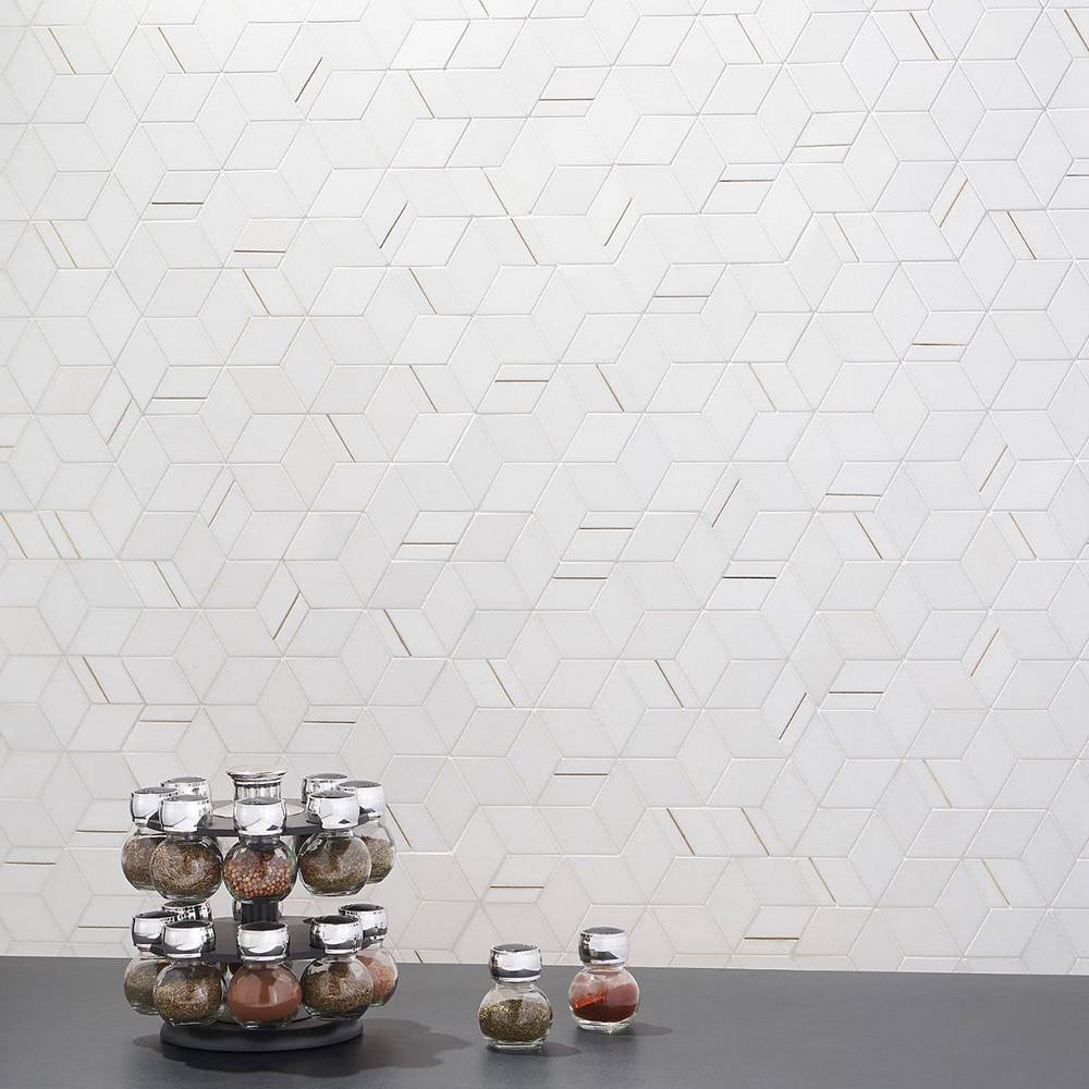 Graceland White Marble and Brass Hexagonal Mosaic Tile
