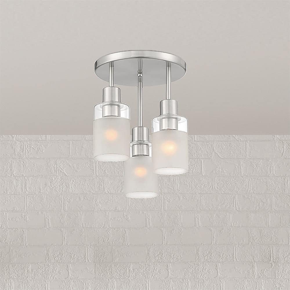 Cedar Lane 11 in. 3-Light Brushed Nickel Modern Entryway Semi-Flush Mount with Clear Glass Shade price history on PriceWatchPro