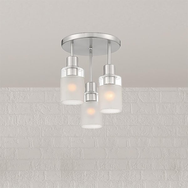 Designers Fountain Cedar Lane 11 in. 3-Light Brushed Nickel Modern Entryway Semi-Flush Mount with Clear Glass Shade