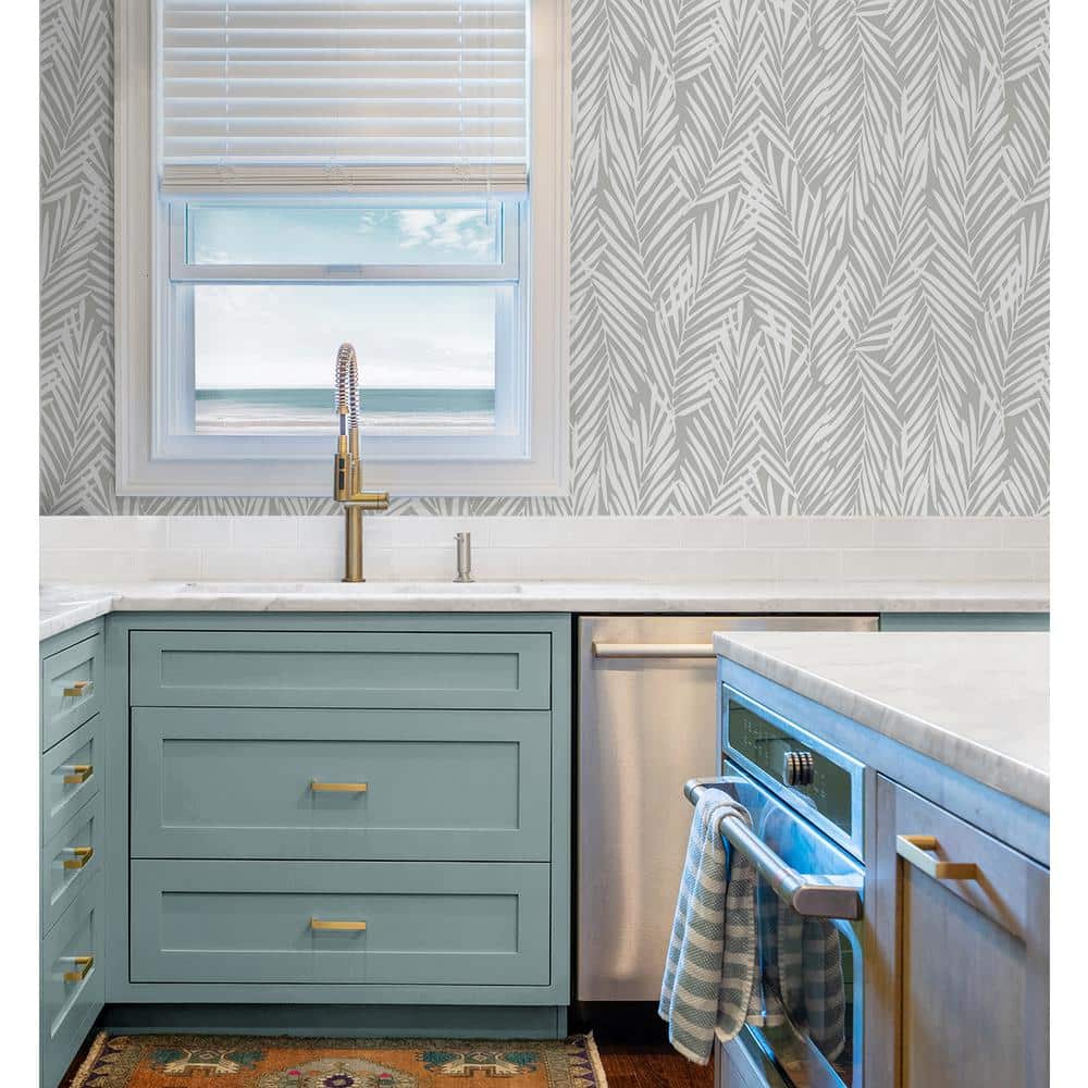 Harbor Grey Palm Pattern Peel and Stick Vinyl Wallpaper