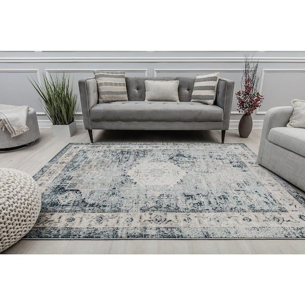 Cora French Toile Blue Transitional Vintage 8 ft. x 10 ft. Area Rug