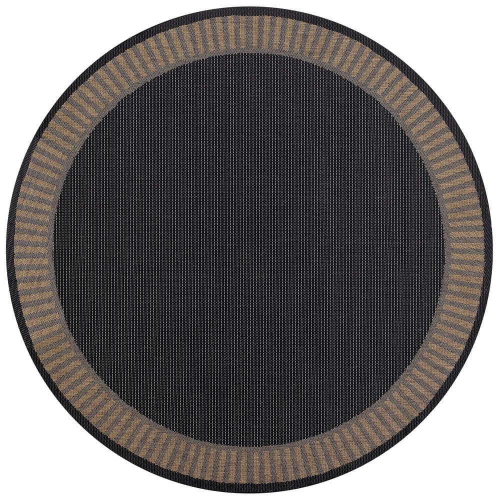 Couristan Recife Wicker Stitch Black-Brown 8 ft. x 8 ft. Flatwoven ...