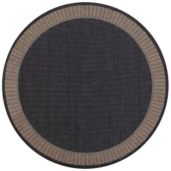 Recife Wicker Stitch Black-Brown 8 ft. x 8 ft. Flatwoven Solid Round Indoor/Outdoor Area Rug