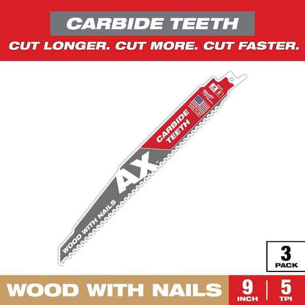9 in. 5 TPI AX Carbide Teeth Demolition Nail-Embedded Wood Cutting SAWZALL Reciprocating Saw Blades (3-Pack)