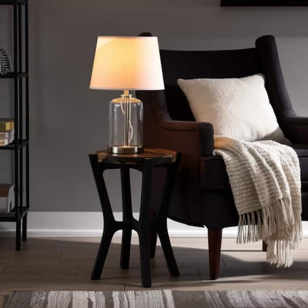 Brown 14 in. Round Edge Petrified Wood Top Accent Table
