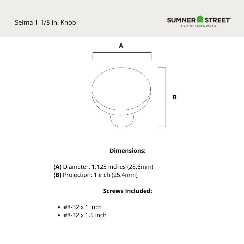 Selma Oil Rubbed Bronze Round Cabinet Knob with Mounting Hardware