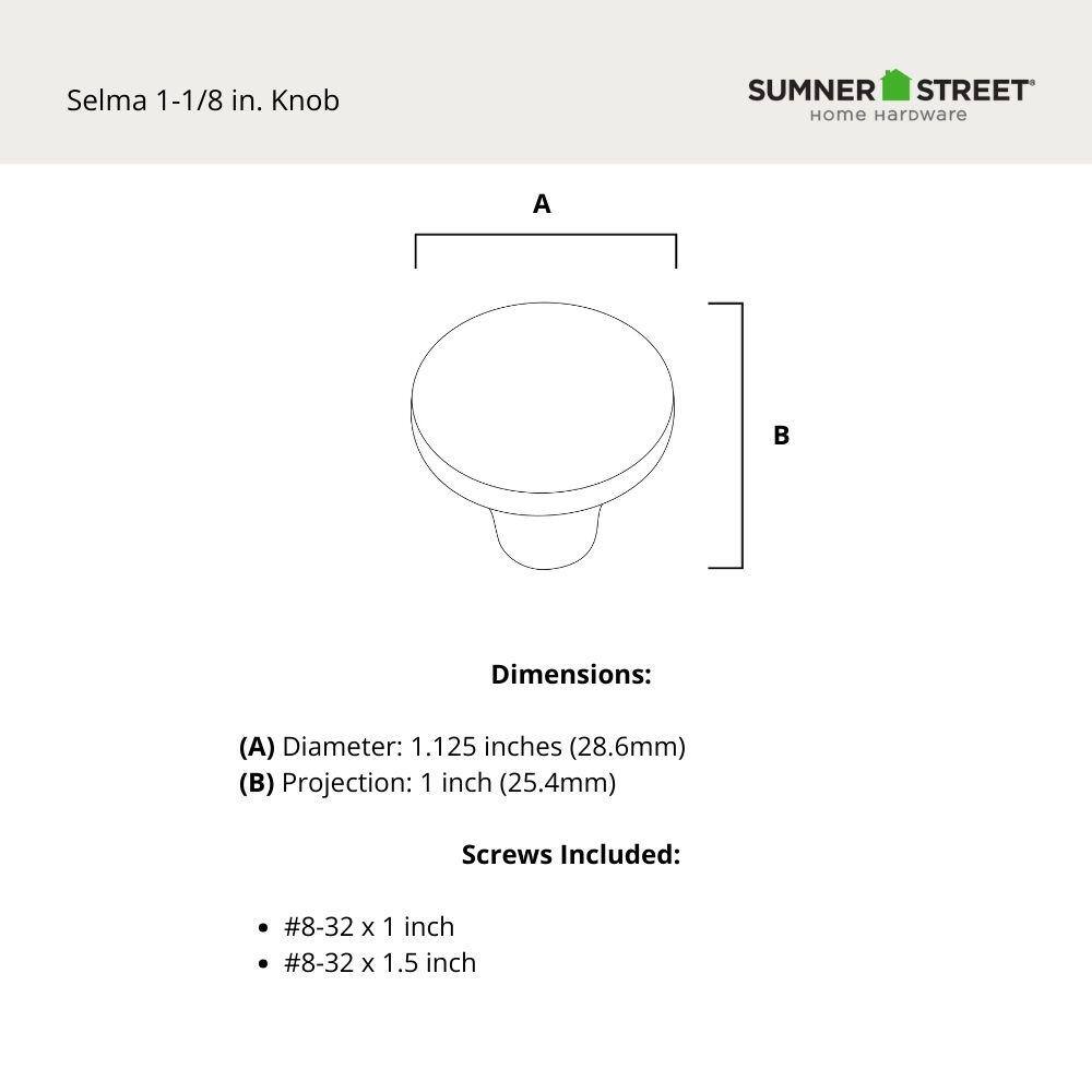Selma Polished Nickel Round Cabinet Knob with Mounting Hardware