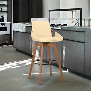 Baylor 30" Bar Height Swivel Wood Stool in Cream Faux Leather