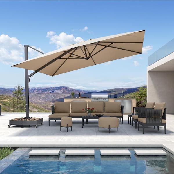 13 ft. Square Patio Umbrella Aluminum Large Cantilever Umbrella for Garden Deck Backyard Pool in Beige