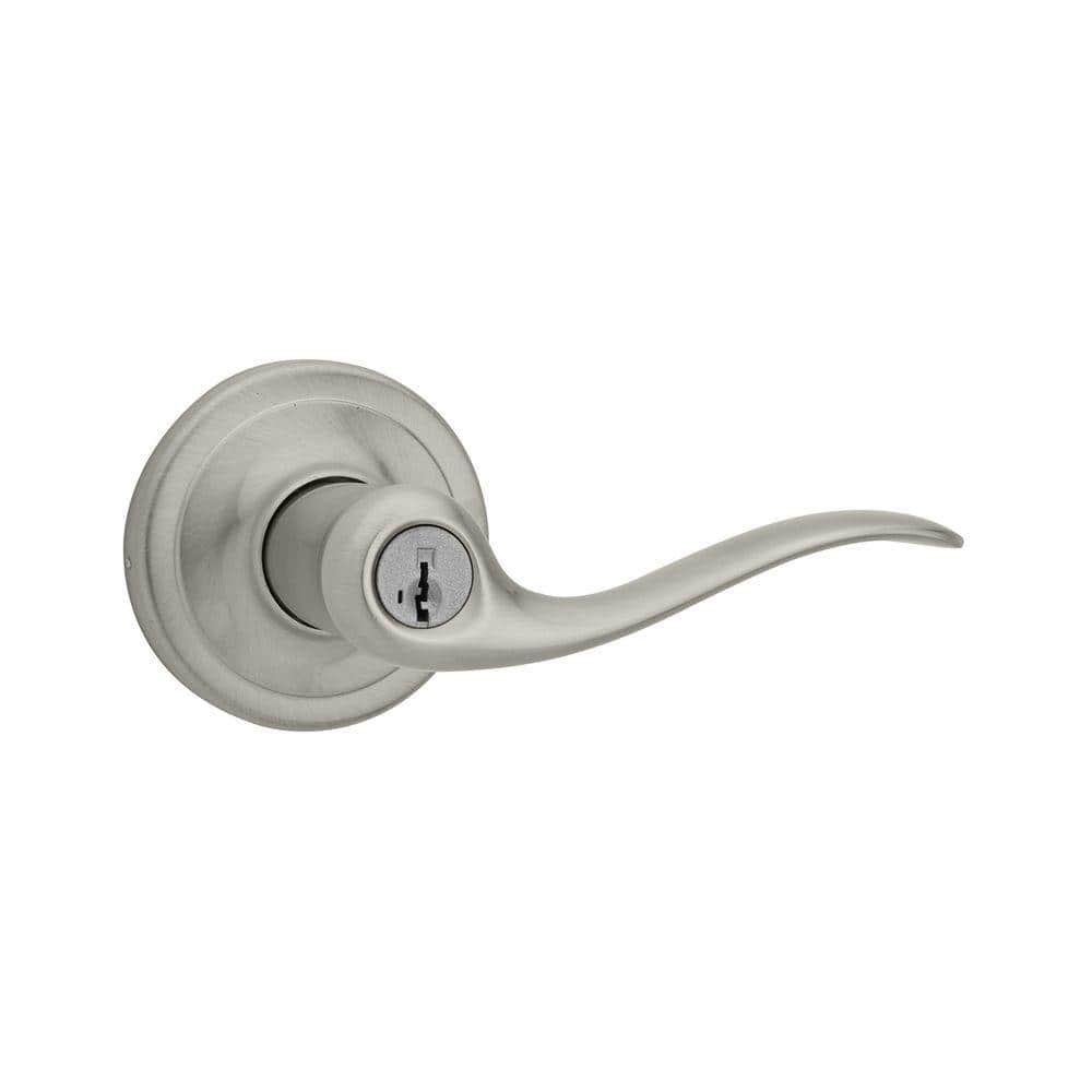 Kwikset Tustin Satin Nickel Classic Entry Door Handle featuring