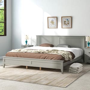 Gray Wood Frame King Size Elegant Simple Platform Bed with Sturdy Center Support Legs