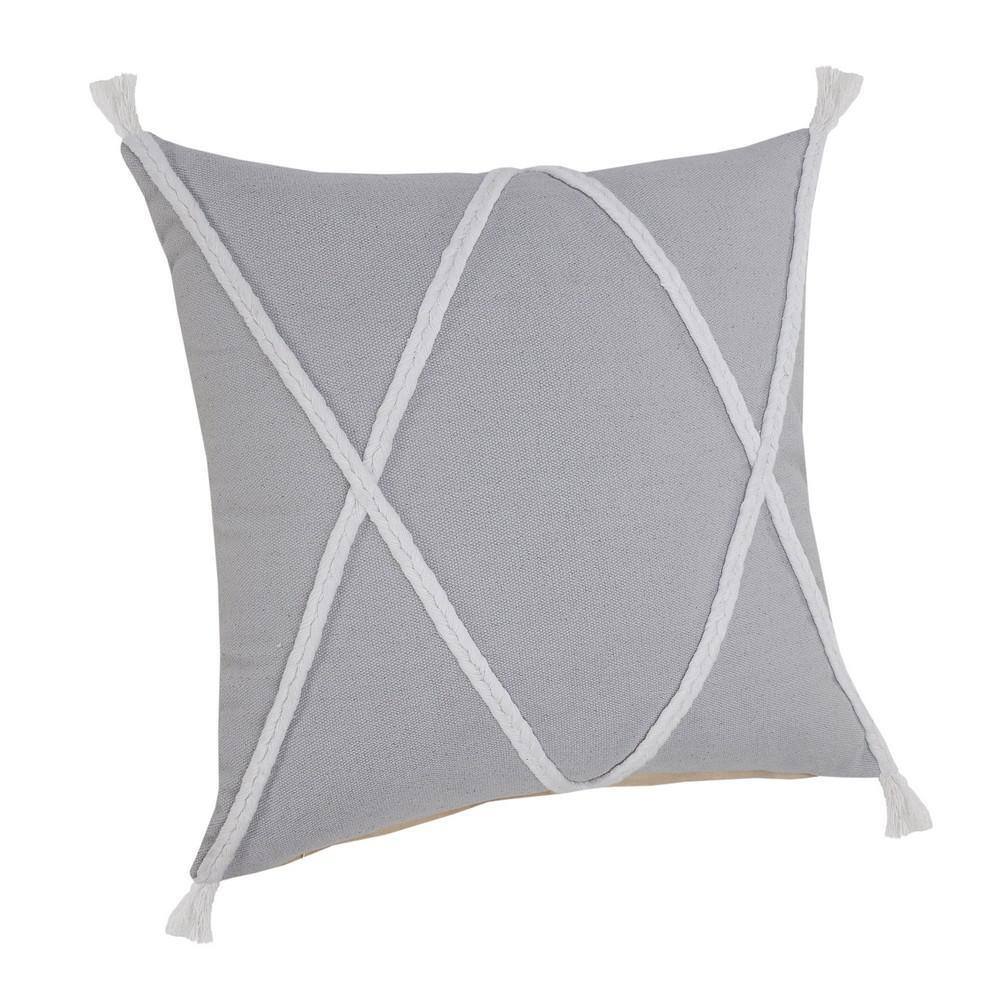 Gray and White Braided Geometric Square Throw Pillow