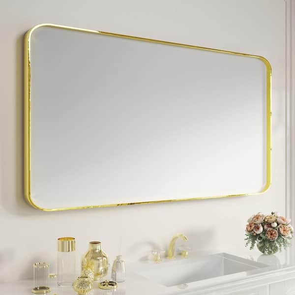 55 in. W x 30 in. H Rectangular Aluminum Framed Wall Bathroom Vanity Mirror in Golden